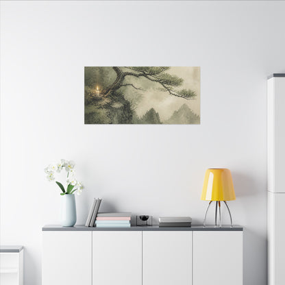 Candlelight Pine Tree Canvas Art - Japandi Kanso