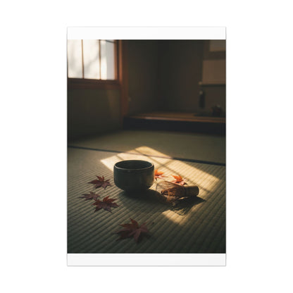 Dark Japandi Tea Ceremony in Golden Hour | Moody Minimal Canvas Art