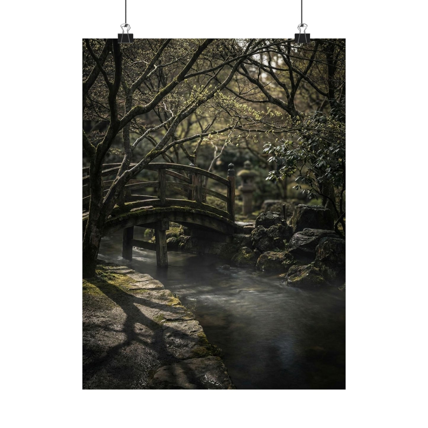 Bold Wooden Bridge Wall Art Print - Shadow Zen Dark Japandi