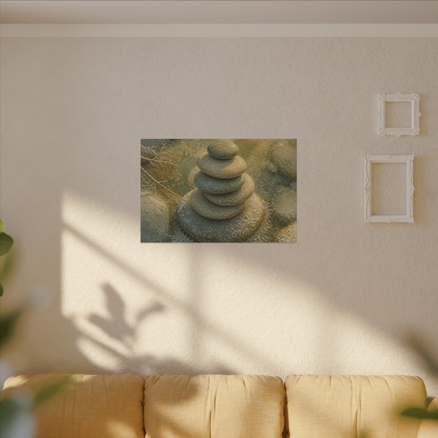River Stones Watercolor Canvas Art | Elegant Japandi Art