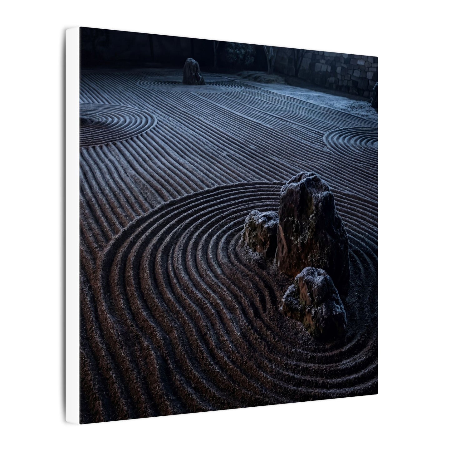 Moonlight Rock Garden Canvas Art - Dark Japandi Seijaku