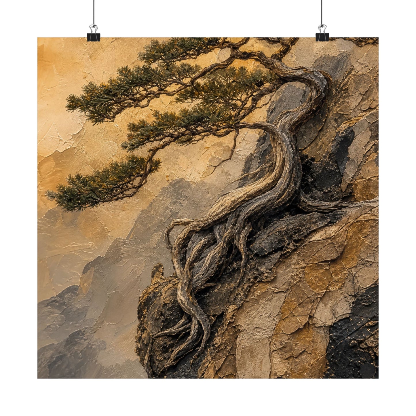 Elegant Pine Tree Wall Art Print - Texture Japandi