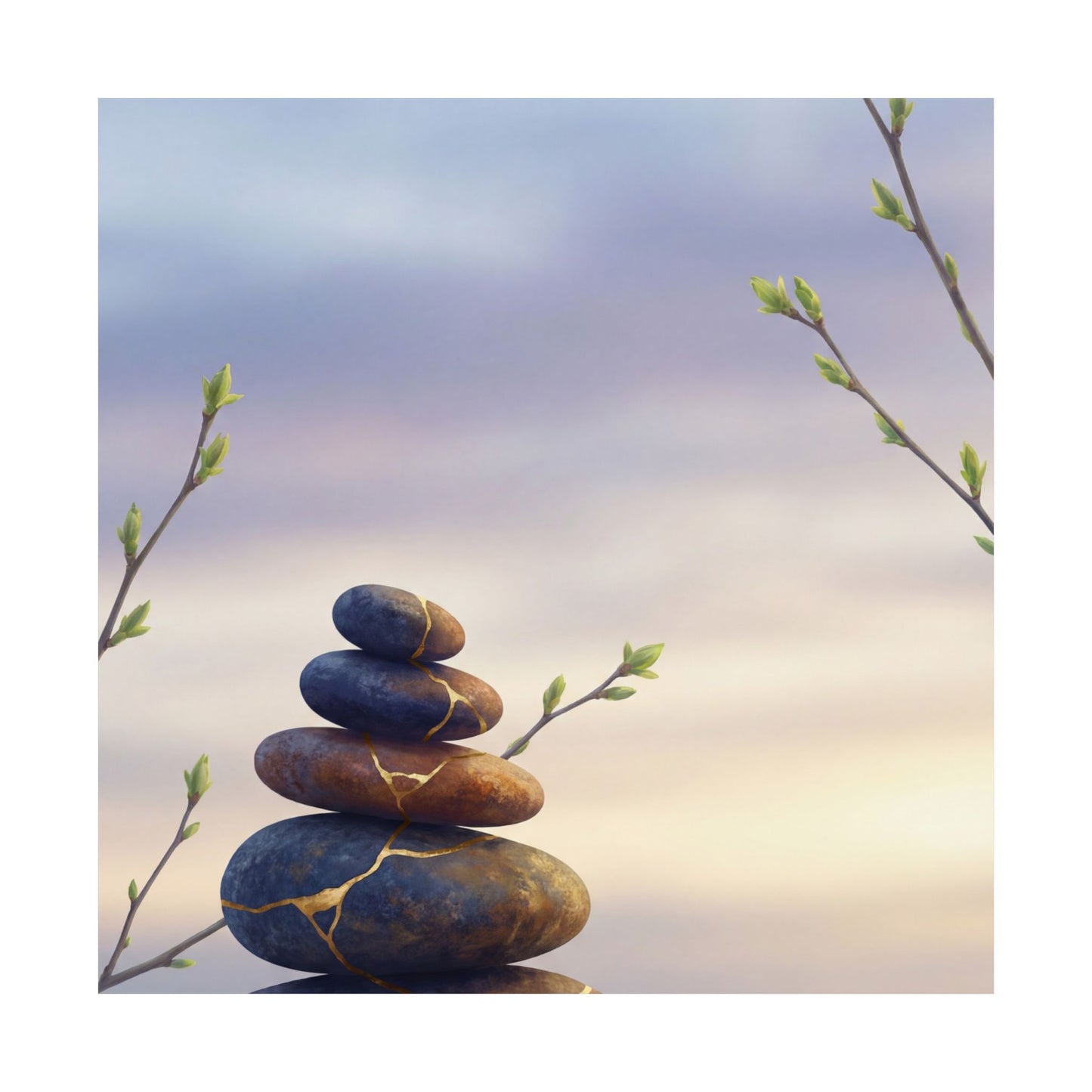 Spring River Stones Gold Vein Wall Art Print | Beautiful Decor