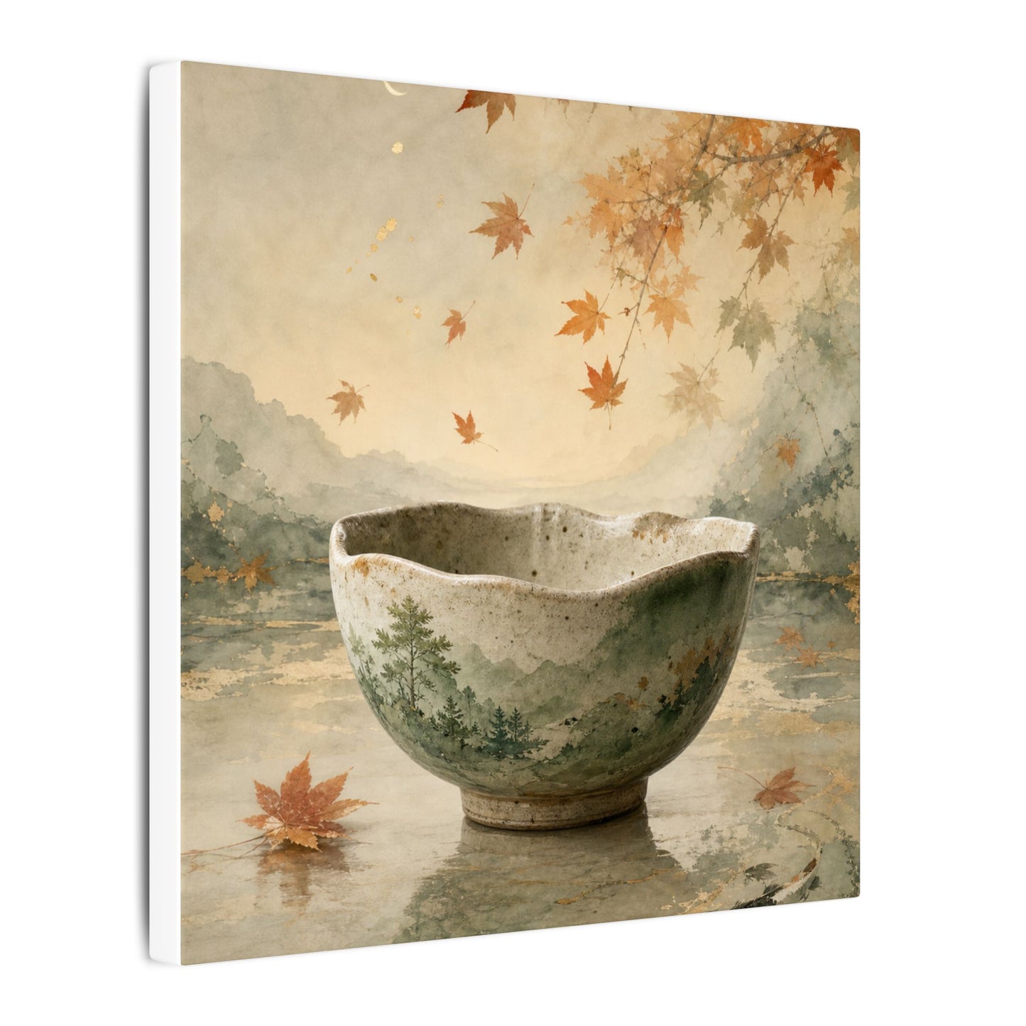 Autumn Ceramic Bowl Watercolor Canvas Art | Cozy Decor
