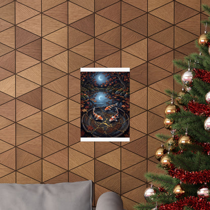Kintsugi Koi Pond in Moonlight | Gold Repair Wall Art Print