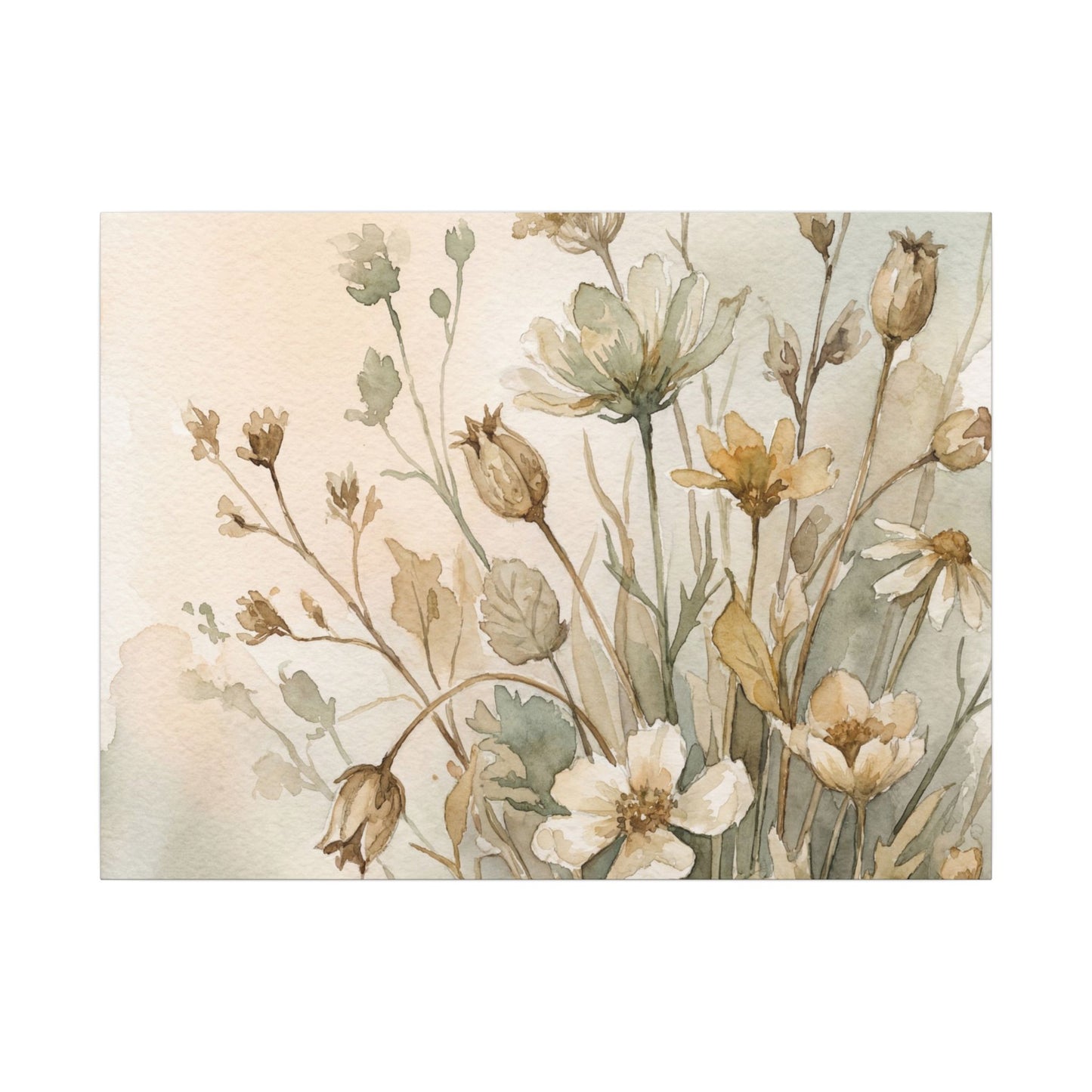 Summer Dried Flowers Watercolor Canvas Art | Elegant Decor