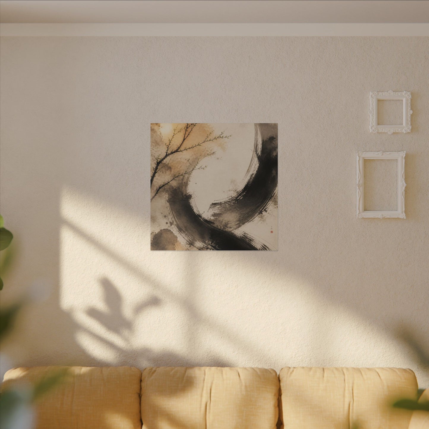 Japandi Ink Brushstroke in Golden Hour | Watercolor Canvas Art