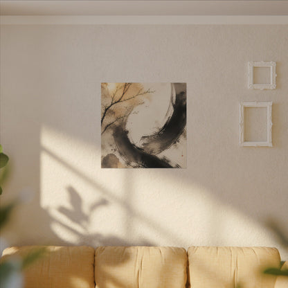 Japandi Ink Brushstroke in Golden Hour | Watercolor Canvas Art