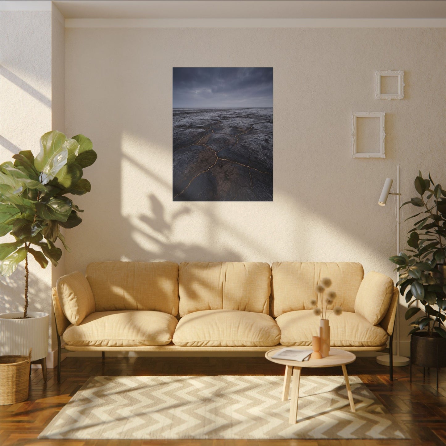Dark Japandi Cracked Earth in Overcast | Dark Texture Canvas Art