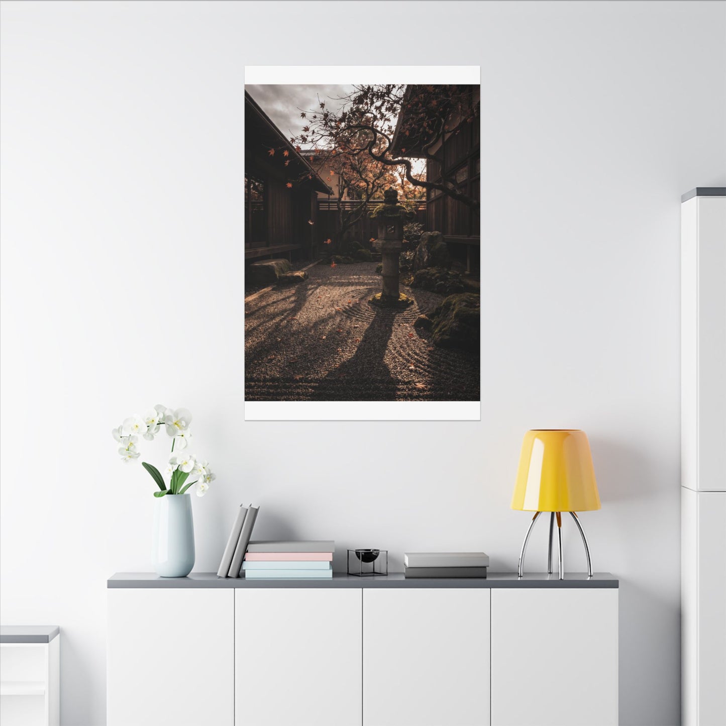 Seijaku Stone Lantern Canvas Art - Dark Japandi Shadow Zen