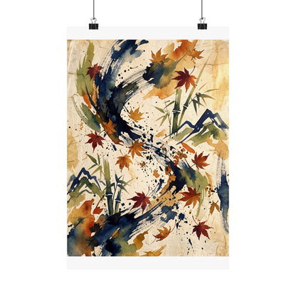 Golden Hour Ink Brushstroke Wall Art Print - Zen Shibui