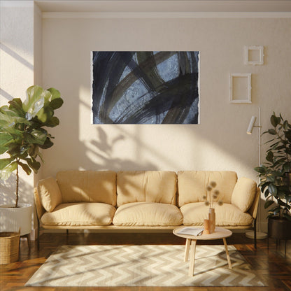 Ink Brushstroke Canvas Art | Winter Dark Japandi Shadow Zen Art