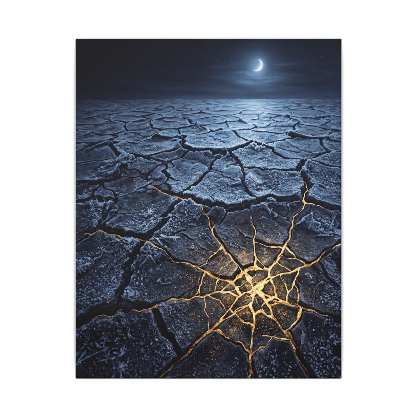 Moonlight Cracked Earth Canvas Art - Kintsugi Mono No Aware