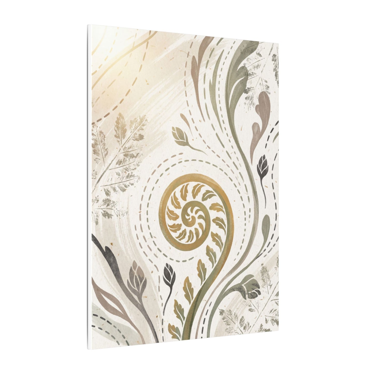 Japandi Fern Unfurling in Golden Hour | Japanese Pattern Canvas Art