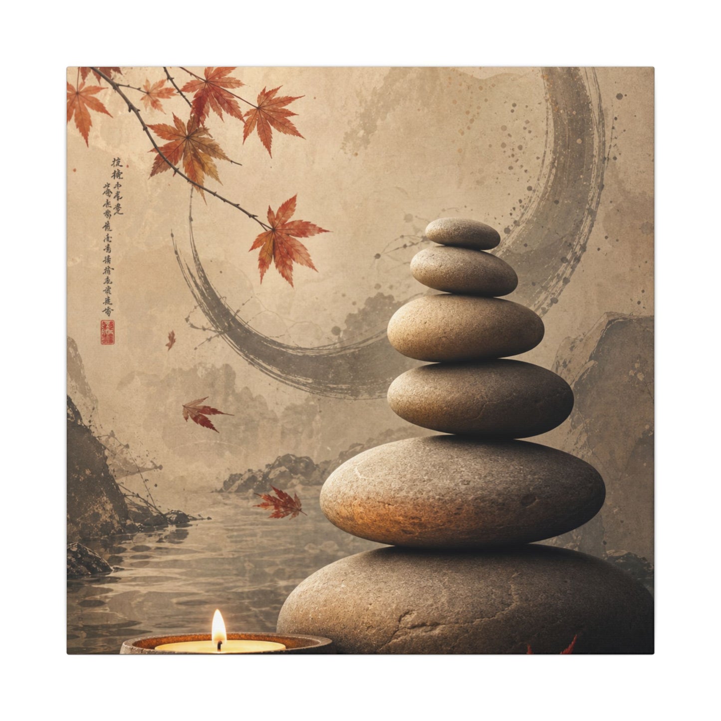 Japandi River Stones in Candlelight | Japanese Pattern Canvas Art