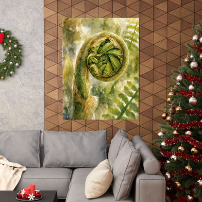 Elegant Fern Unfurling Wall Art Print - Watercolor Japandi