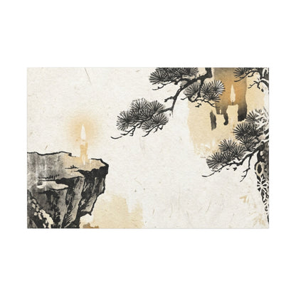 Japandi Pine Tree in Candlelight | Japanese Pattern Canvas Art