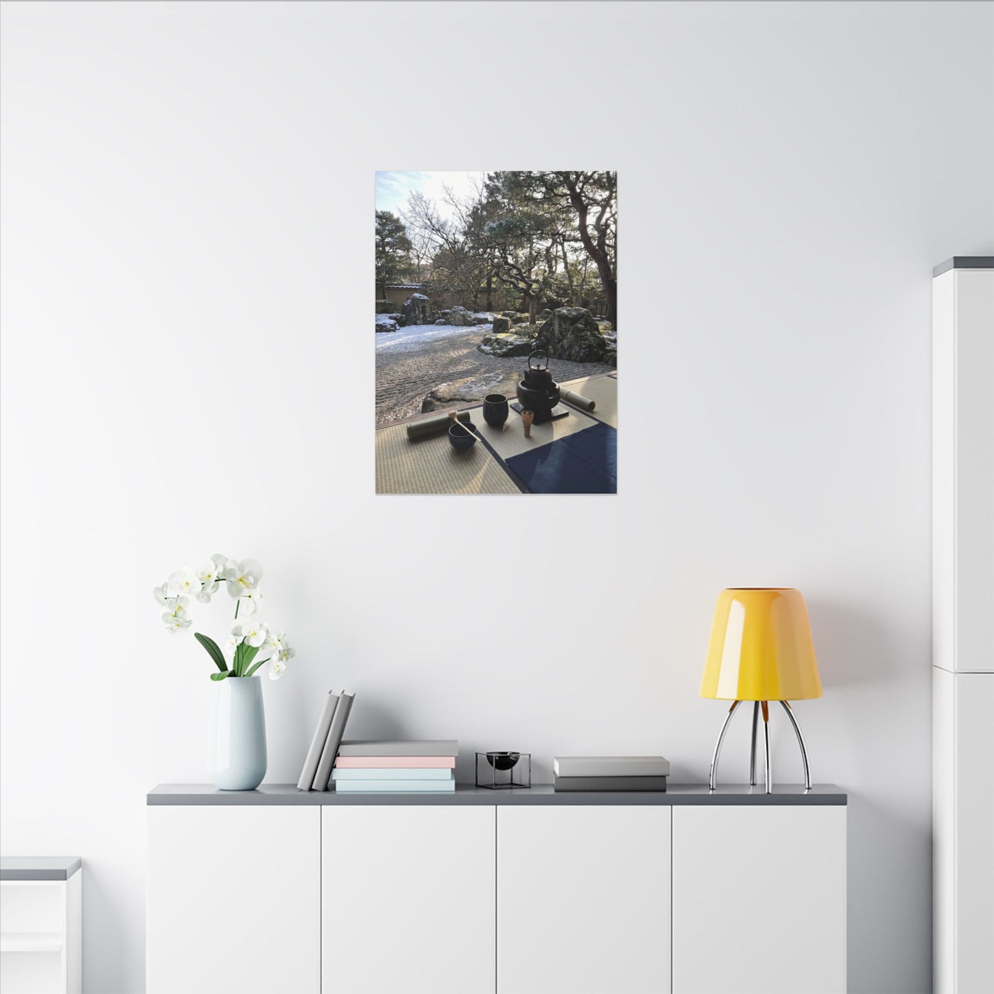 Winter Tea Ceremony Karesansui Canvas Art | Serene Decor
