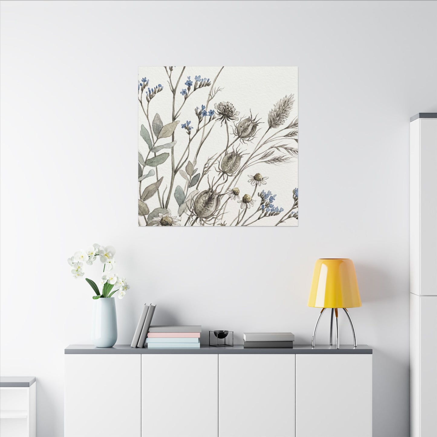 Dried Flowers Canvas Art | Summer Japandi Watercolor Art