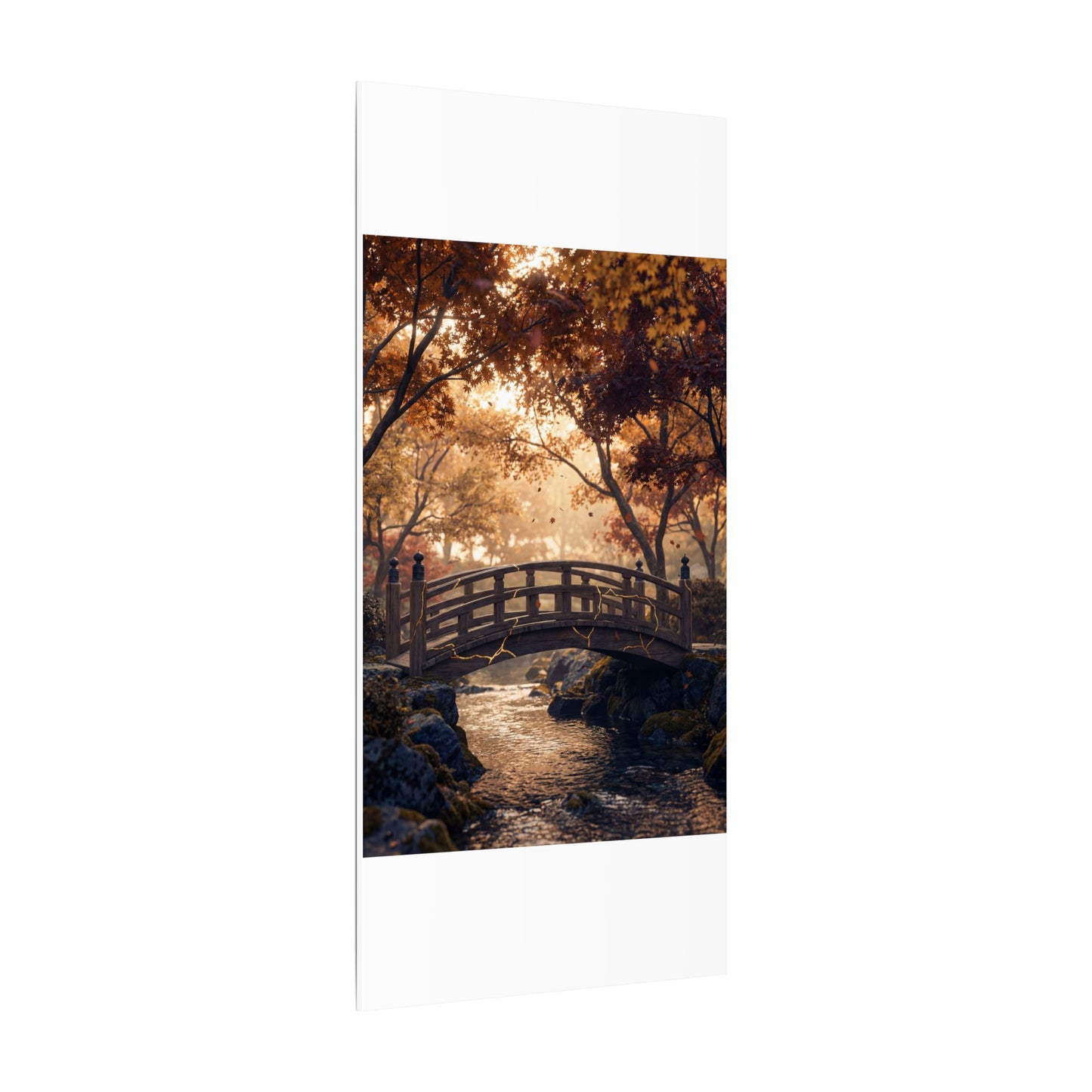 Autumn Wooden Bridge Gold Vein Canvas Art | Resilient Decor
