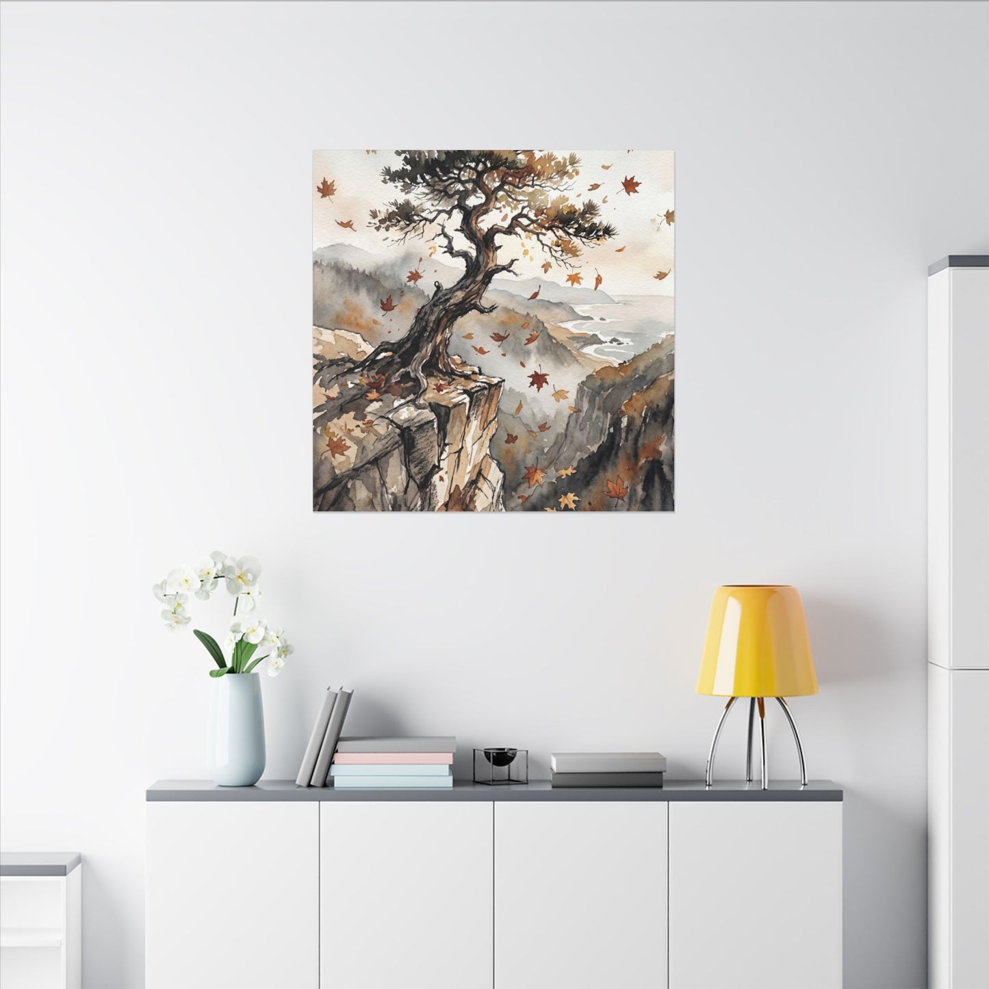 Autumn Pine Tree Watercolor Canvas Art | Warm Decor