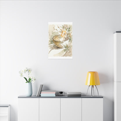 Spring Ceramic Bowl Watercolor Canvas Art | Neutral Decor