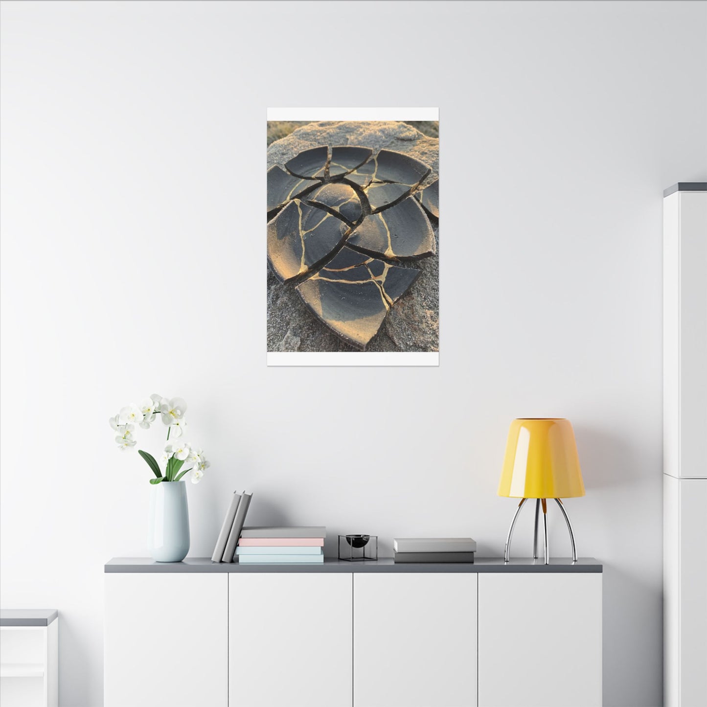 Broken Pottery Winter Canvas Art | Kintsugi Resilient Design