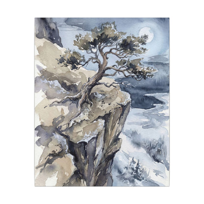 Pine Tree Canvas Art | Winter Japandi Watercolor Art