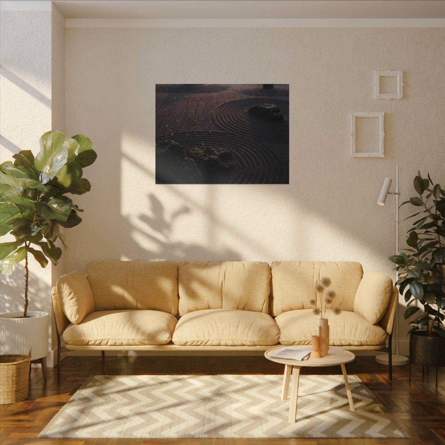Spring Rock Garden Shadow Zen Canvas Art | Luxurious Decor