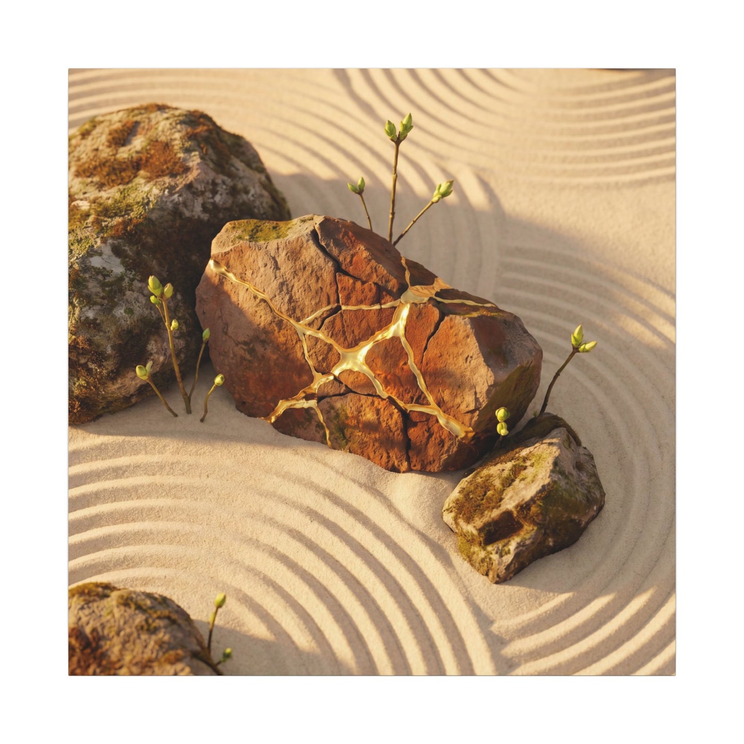Kanso Rock Garden Canvas Art - Kintsugi Crackle Gold
