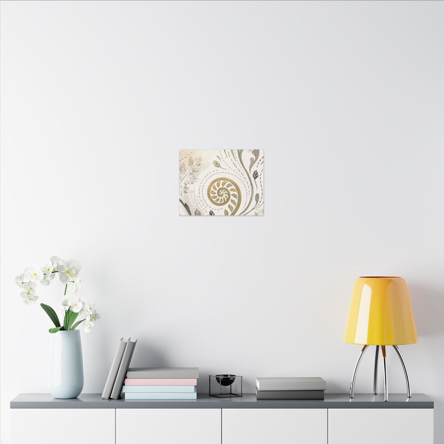 Japandi Fern Unfurling in Golden Hour | Japanese Pattern Canvas Art