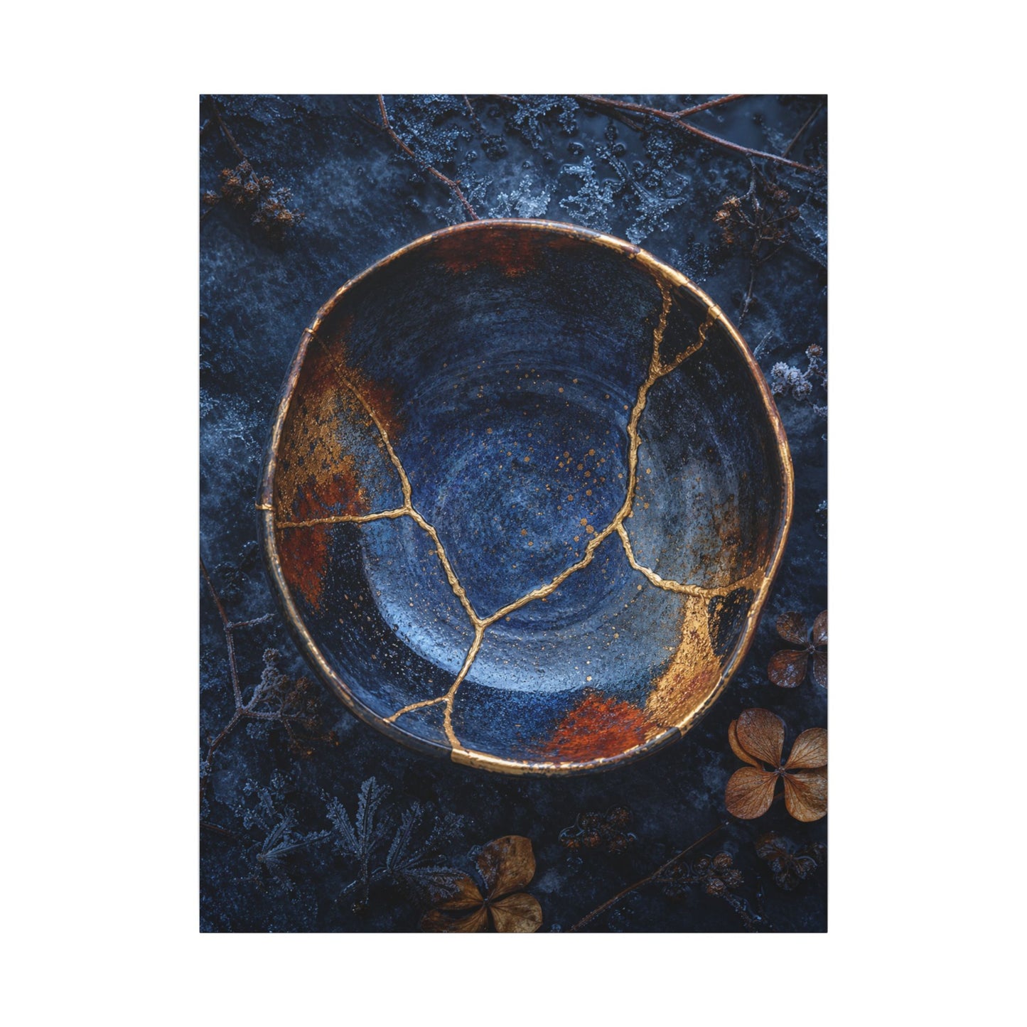 Kintsugi Ceramic Bowl in Moonlight | Crackle Gold Canvas Art