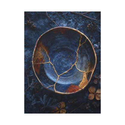 Kintsugi Ceramic Bowl in Moonlight | Crackle Gold Canvas Art