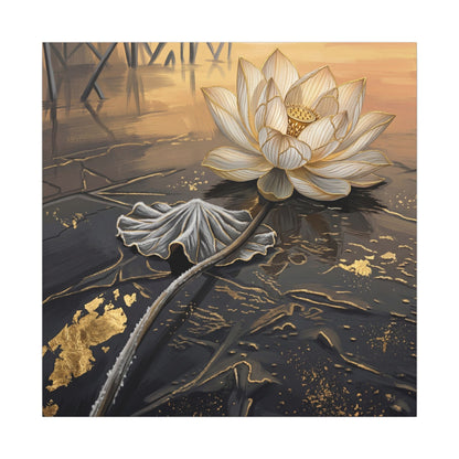 Kintsugi Lotus Flower in Golden Hour | Gold Vein Canvas Art