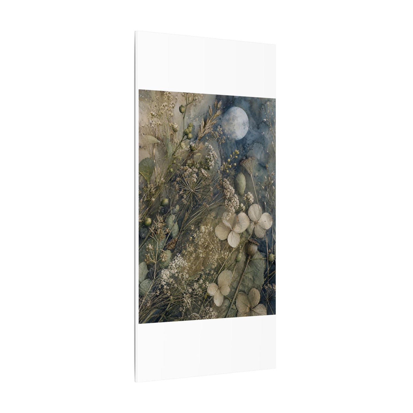 Japandi Dried Flowers in Moonlight | Watercolor Canvas Art