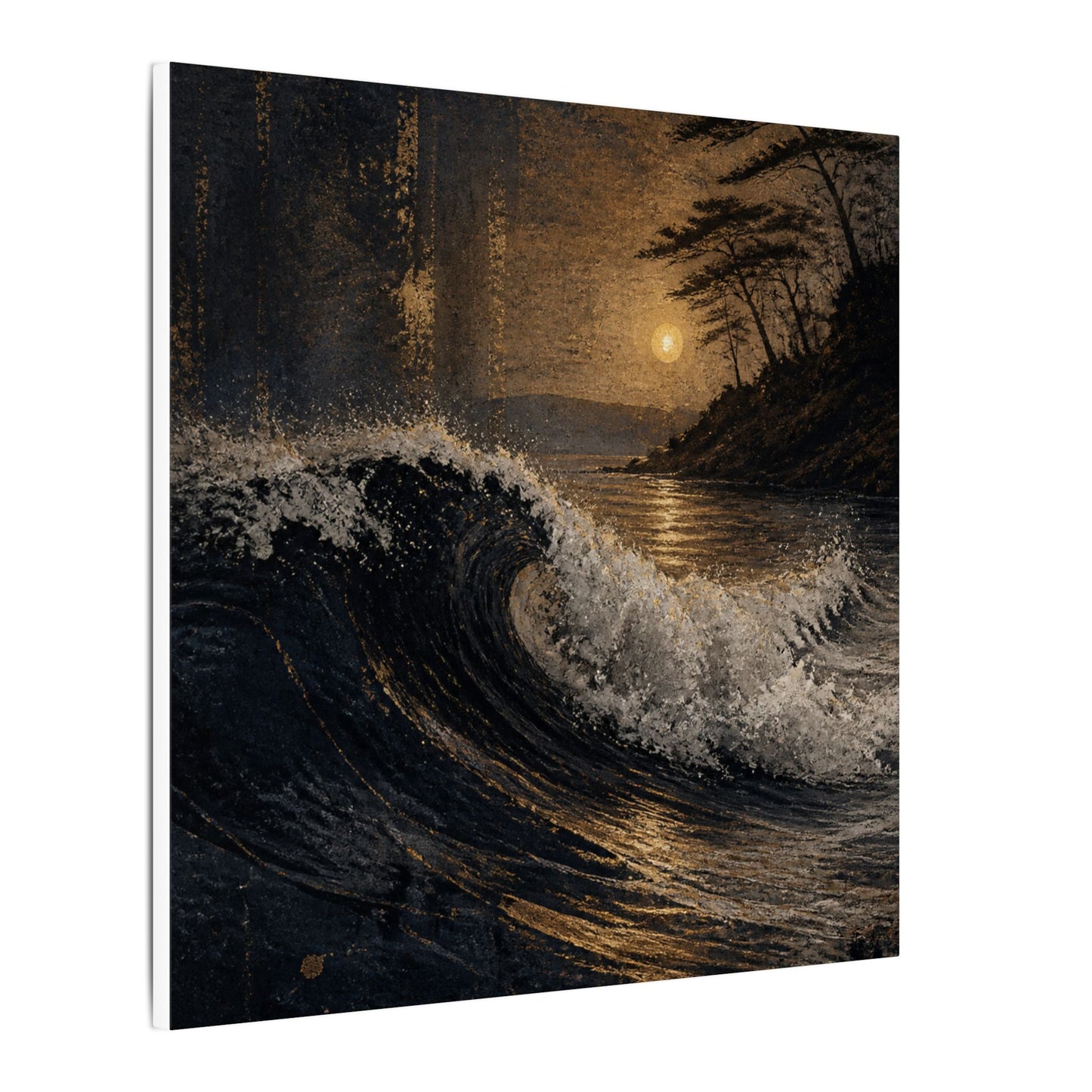Ocean Wave Dark Texture Canvas Art | Bold Dark Japandi Art