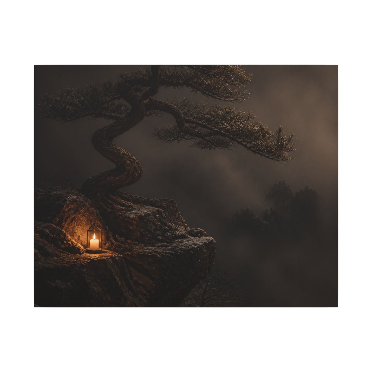 Pine Tree Shadow Zen Canvas Art | Luxurious Dark Japandi Art