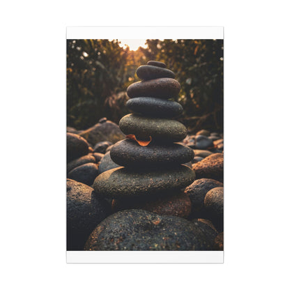 Dark Japandi River Stones in Golden Hour | Moody Minimal Canvas Art