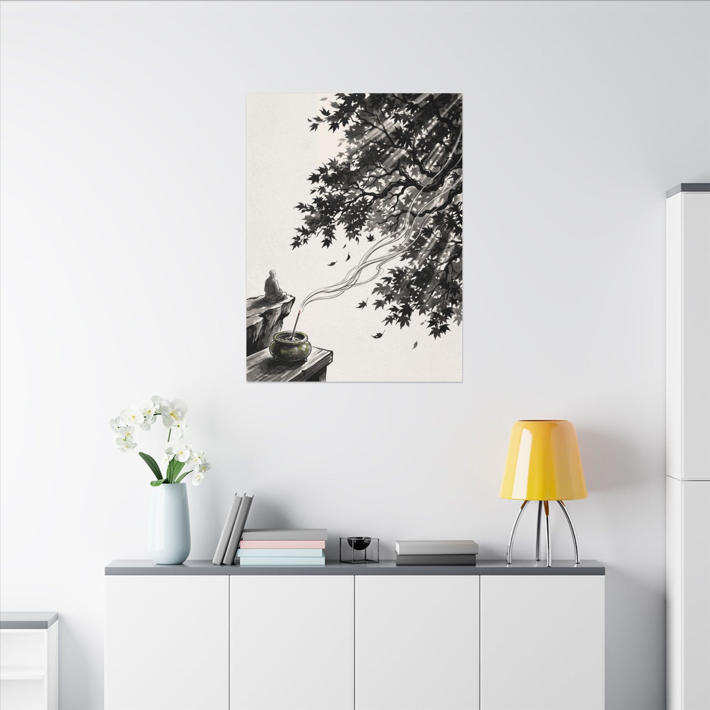 Serene Incense Smoke Canvas Art - Ukiyo E Inspired Zen