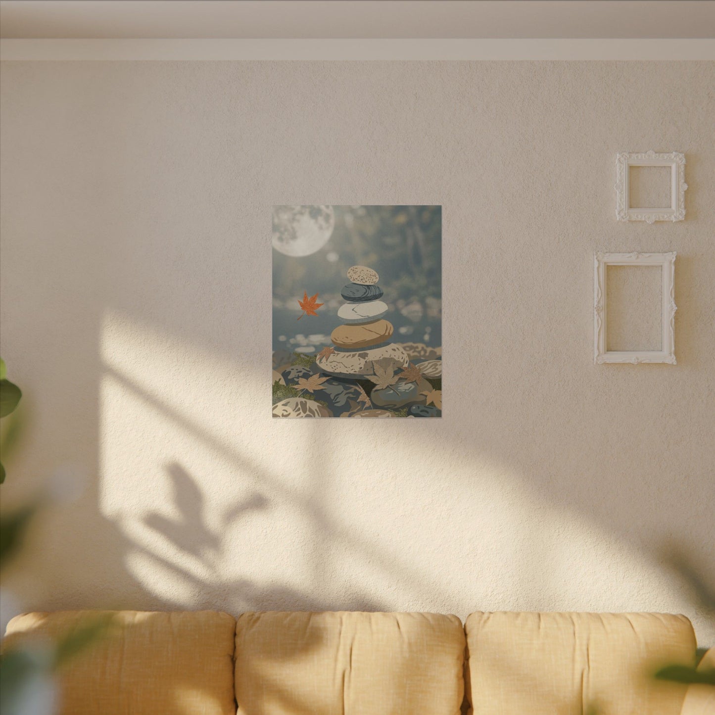 Warm River Stones Canvas Art - Japanese Pattern Japandi
