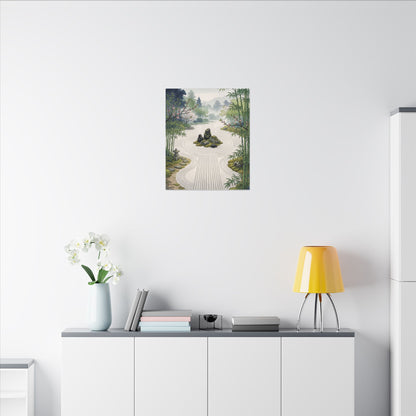 Rock Garden Ukiyo E Inspired Canvas Art | Contemplative Zen Art