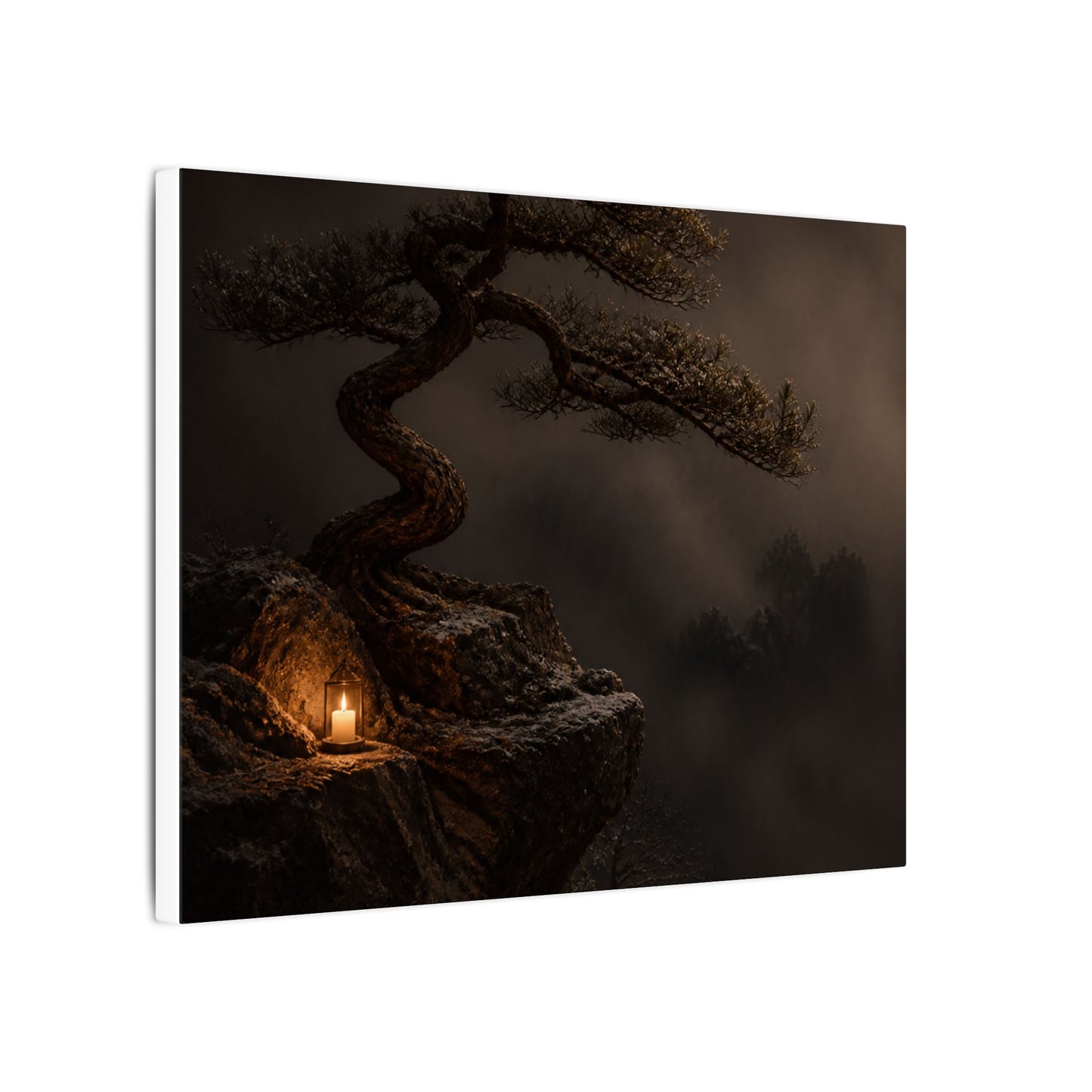Pine Tree Shadow Zen Canvas Art | Luxurious Dark Japandi Art
