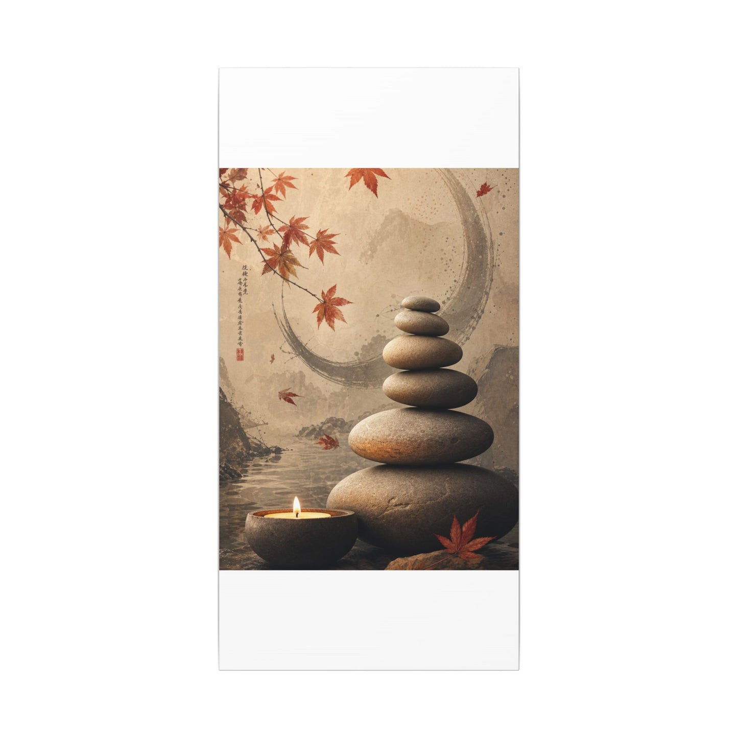 Japandi River Stones in Candlelight | Japanese Pattern Canvas Art