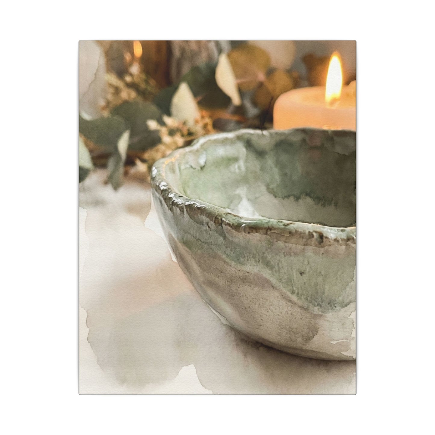 Ceramic Bowl Canvas Art | Summer Japandi Watercolor Art