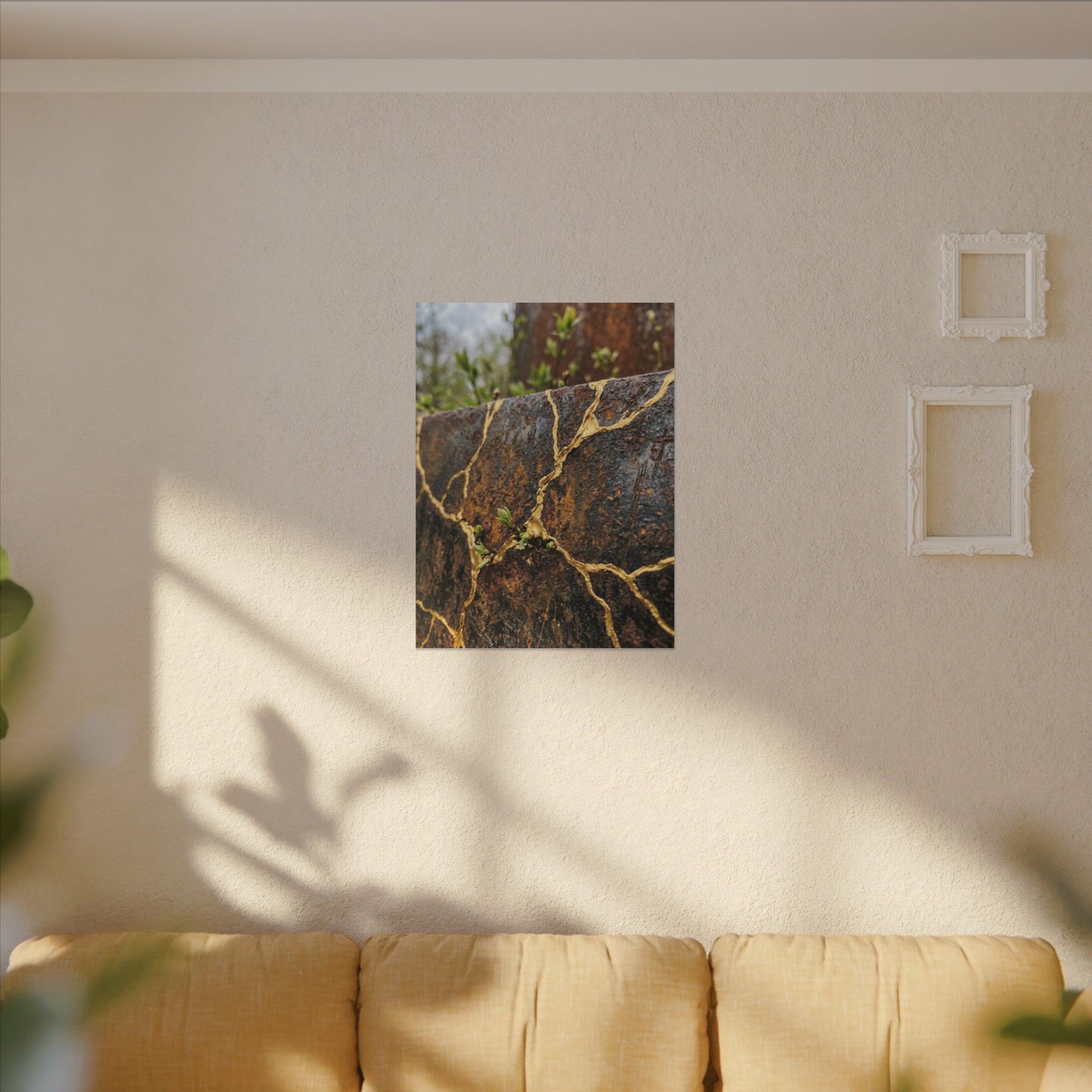 Mono No Aware Rust Patina Canvas Art - Kintsugi Gold Repair
