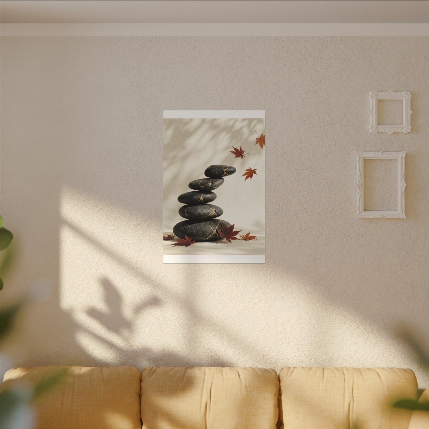 Kintsugi River Stones in Dappled | Crackle Gold Canvas Art