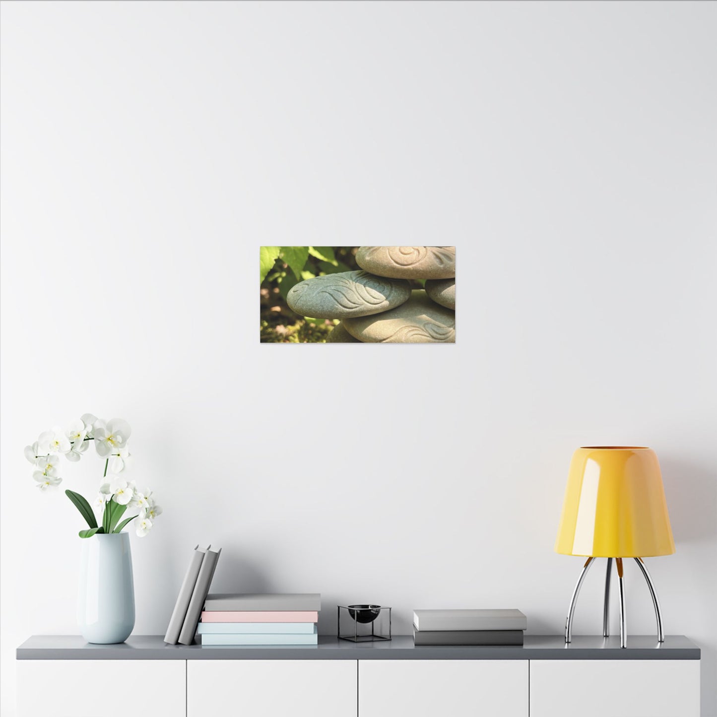 River Stones Summer Canvas Art | Japandi Earthy Design