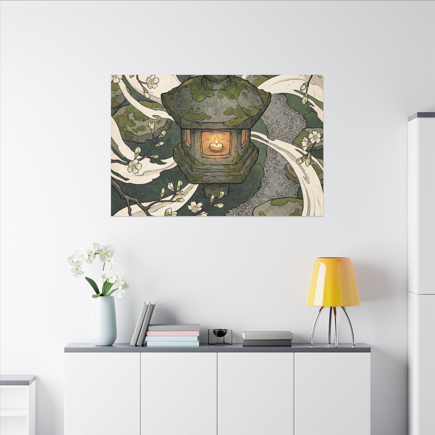 Zen Stone Lantern in Candlelight | Ukiyo E Inspired Canvas Art