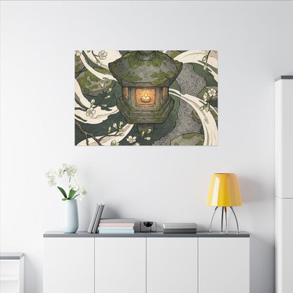 Zen Stone Lantern in Candlelight | Ukiyo E Inspired Canvas Art