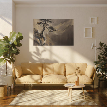 Pine Tree Charcoal Ink Canvas Art | Luxurious Dark Japandi Art